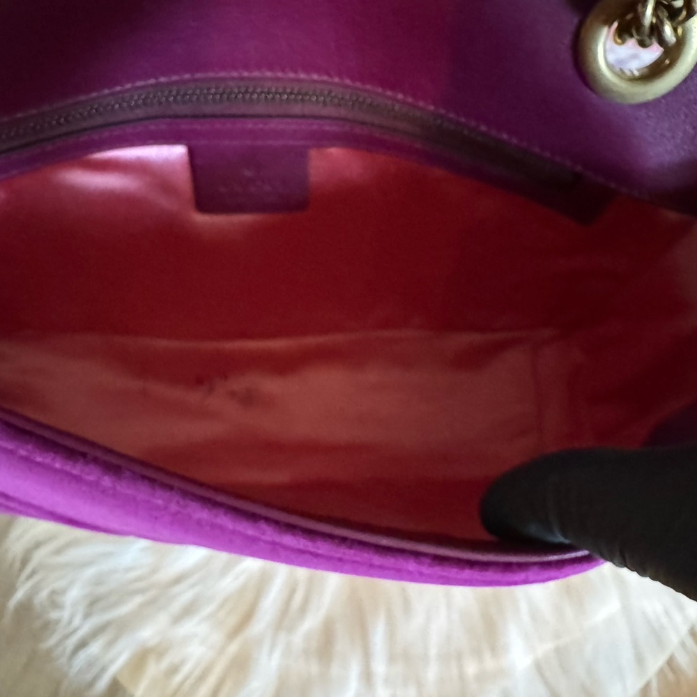 Gucci Purple Velvet GG Marmont Chain Crossbody Bag - Picture 4 of 12